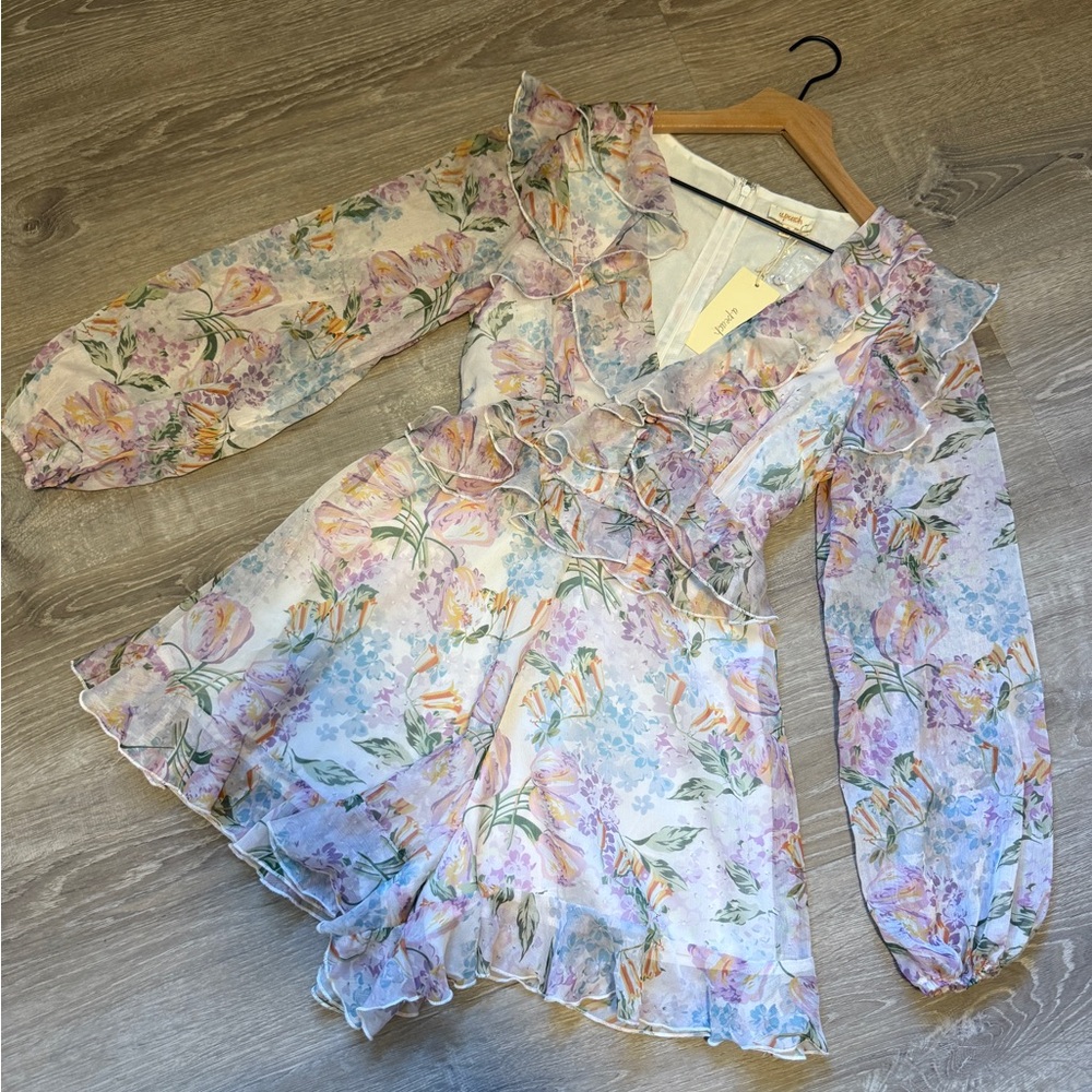 A.PEACH Floral Ruffle Long Sleeve romper - size S- NWT